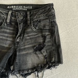 Black Destructed American Eagle Stretch Denim Shorts sz 2